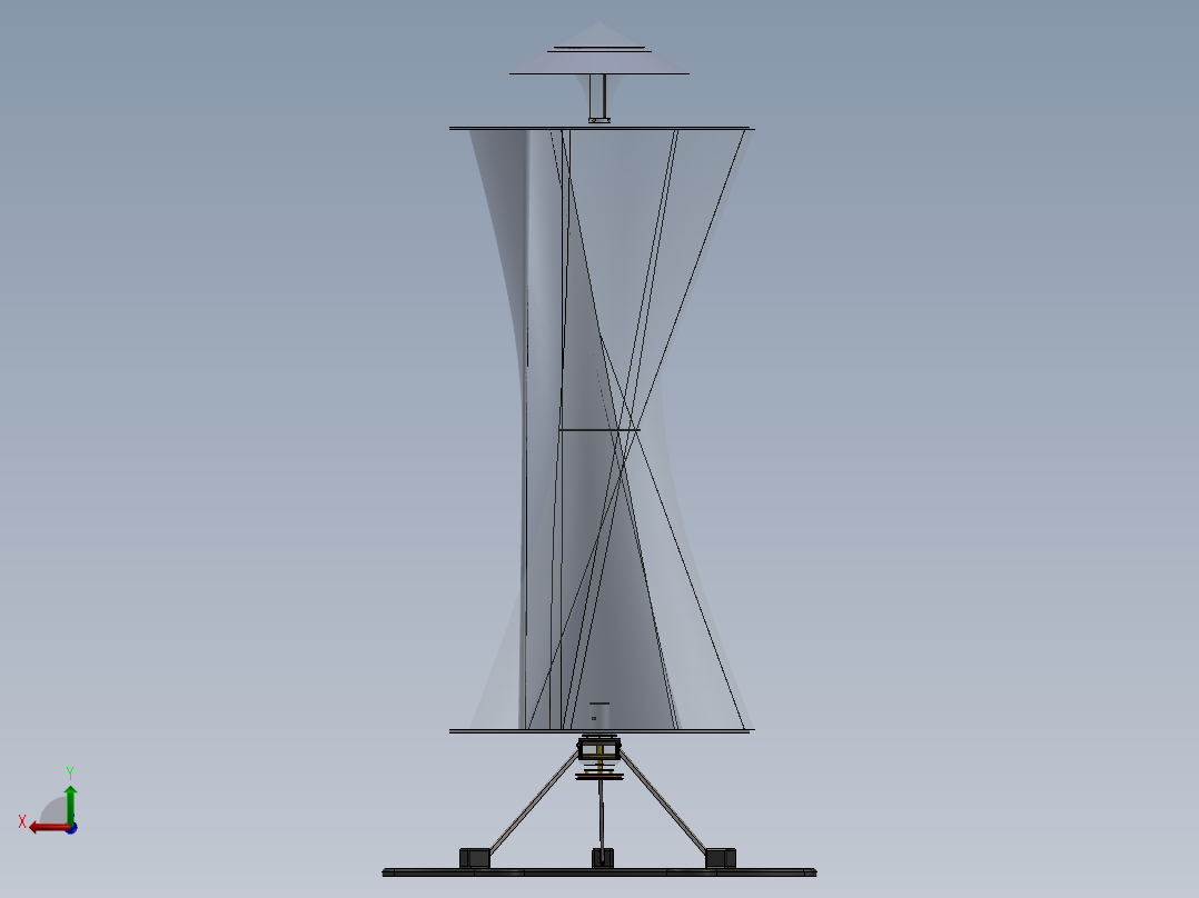 Savonius VAWT 3叶垂直轴风力发电机简易模型3D图纸 Solidworks后视图