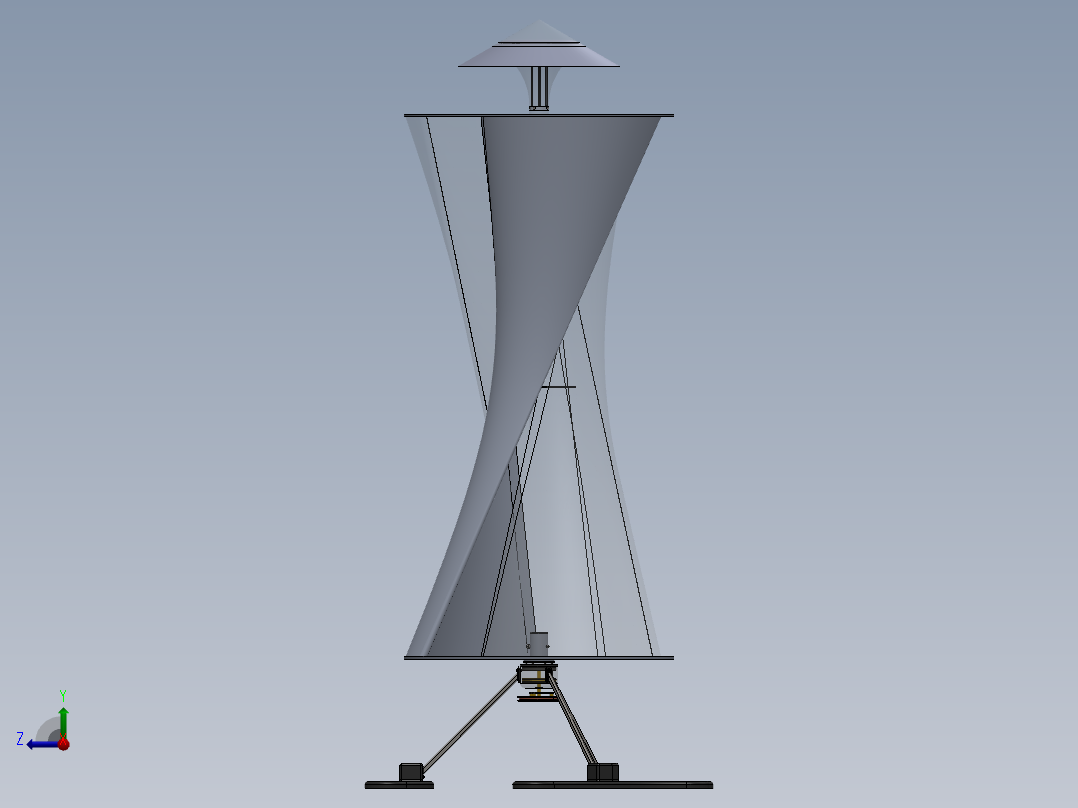 Savonius VAWT 3叶垂直轴风力发电机简易模型3D图纸 Solidworks右视图