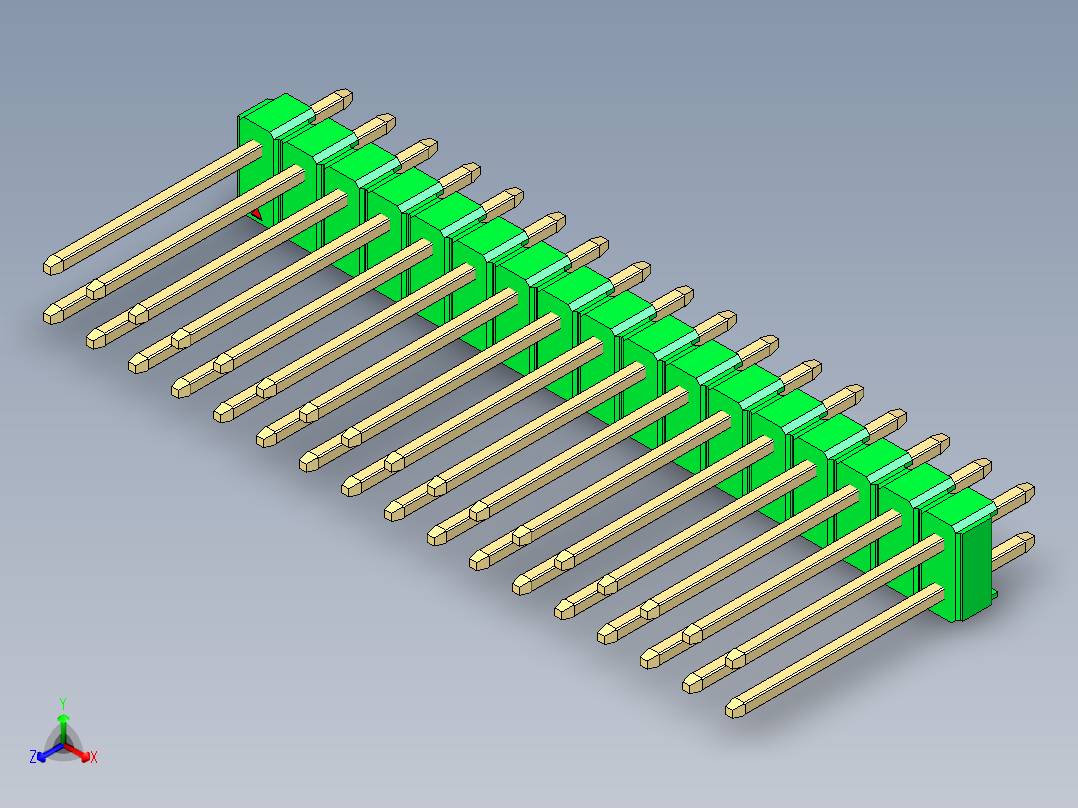 彩色公头100mil（2.54mm）系列-DS1021_green_2x17p_100mil_Type5_rev1.0正等轴测图