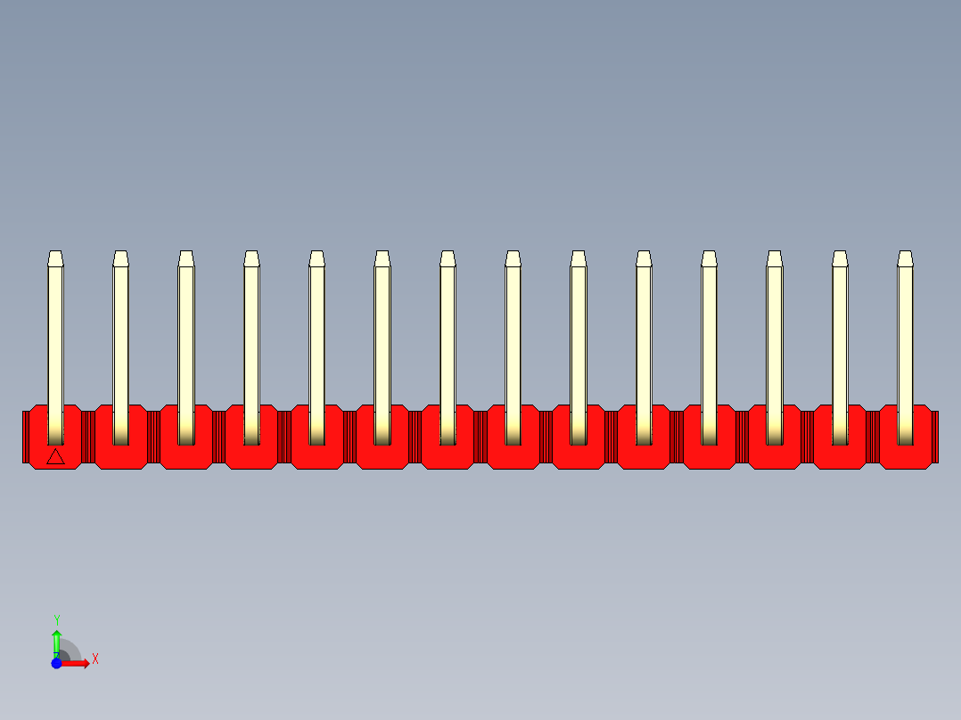 彩色公排针 100mil 2.54mm 系列-DS1022_red_14p_100mil_TypeU_rev1.0前视图