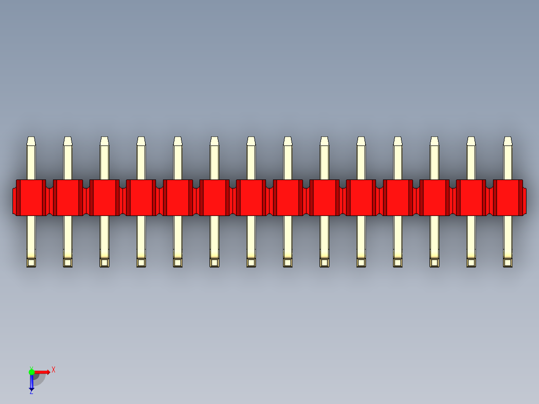 彩色公排针 100mil 2.54mm 系列-DS1022_red_14p_100mil_TypeU_rev1.0俯视图