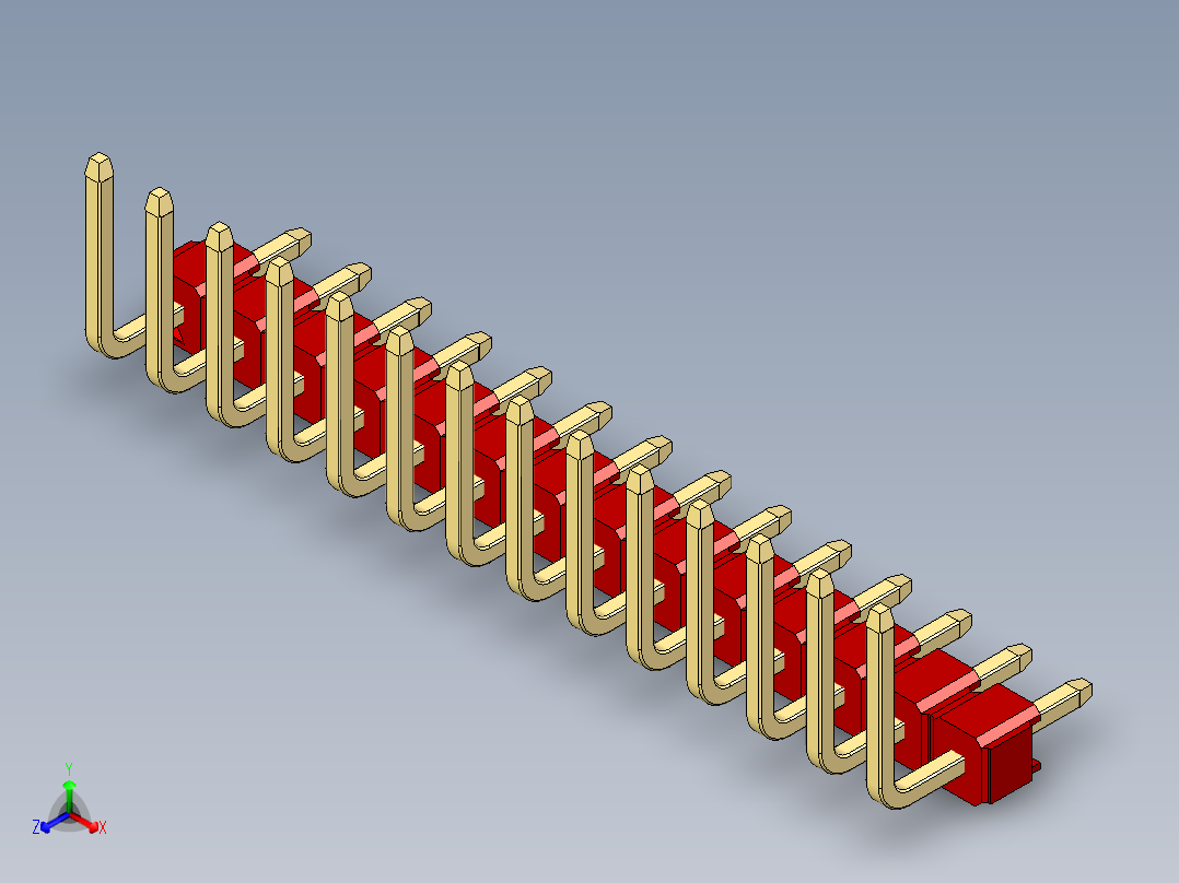 彩色公排针 100mil 2.54mm 系列-DS1022_red_14p_100mil_TypeU_rev1.0正等轴测图