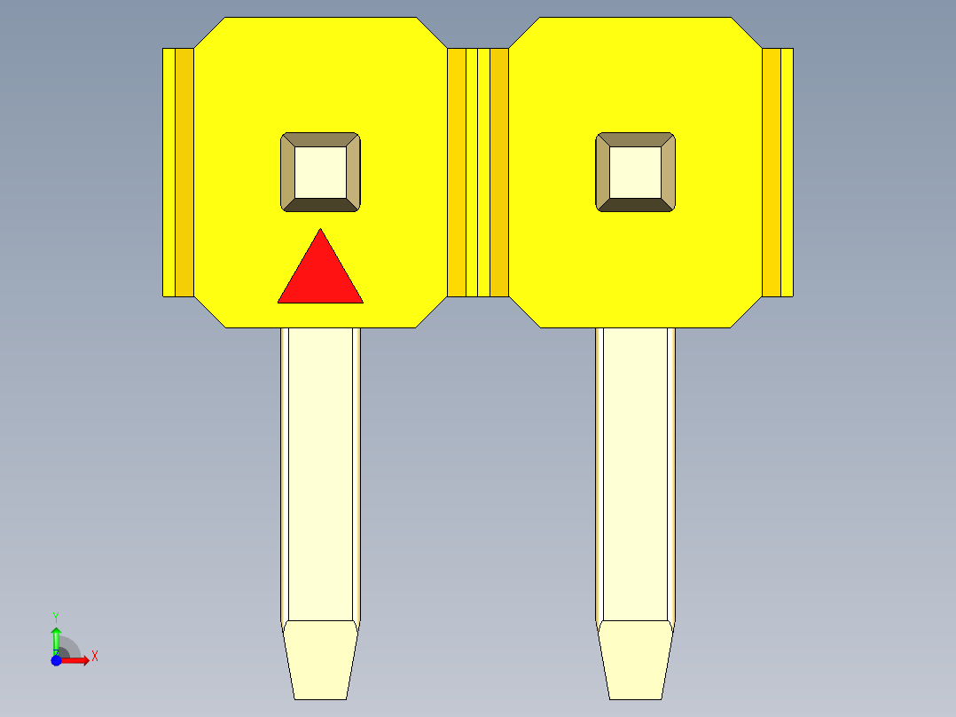 彩色公排针 100mil 2.54mm 系列-DS1022_yellow_1x02p_100mil_TypeD_rev1.0前视图