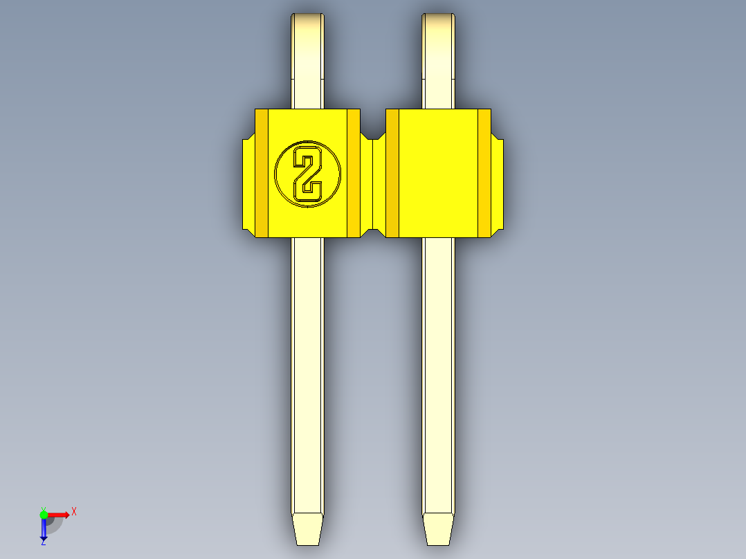 彩色公排针 100mil 2.54mm 系列-DS1022_yellow_1x02p_100mil_TypeD_rev1.0俯视图