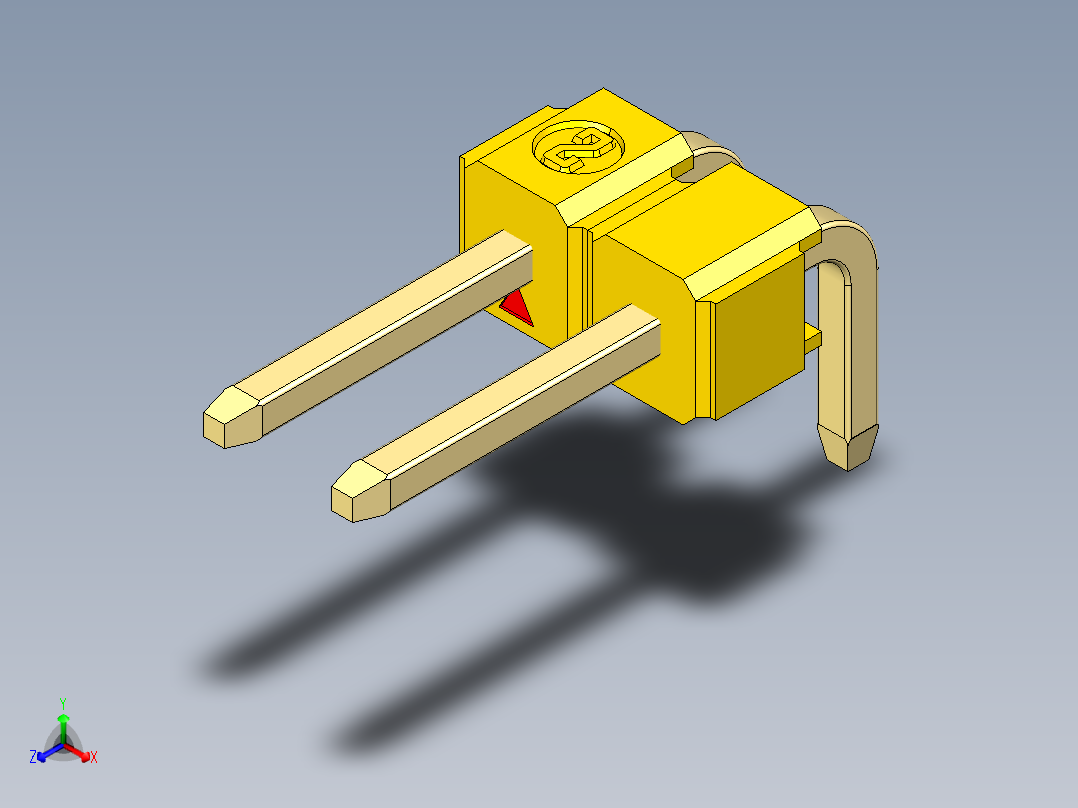 彩色公排针 100mil 2.54mm 系列-DS1022_yellow_1x02p_100mil_TypeD_rev1.0正等轴测图