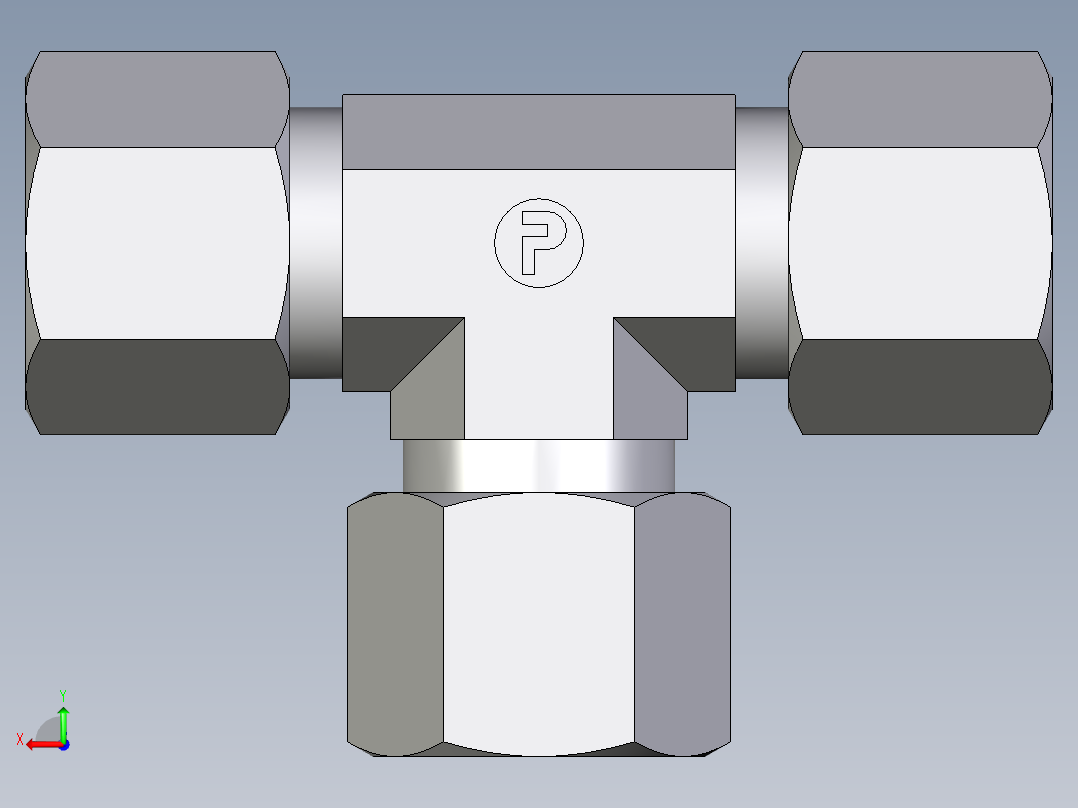 卡套式工业通用硬管接头EO_Union_tee_T10ZSCF后视图