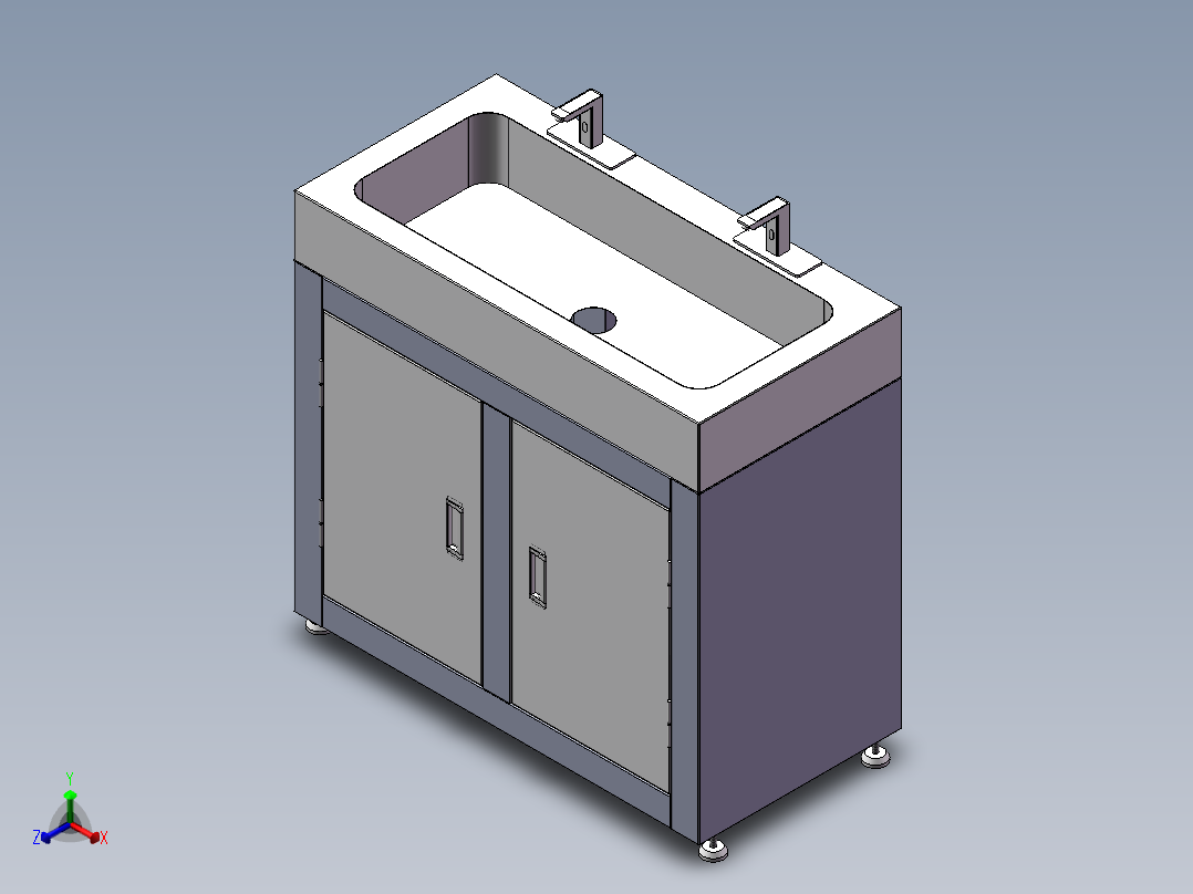 净化双位洗手台洗手池正等轴测图