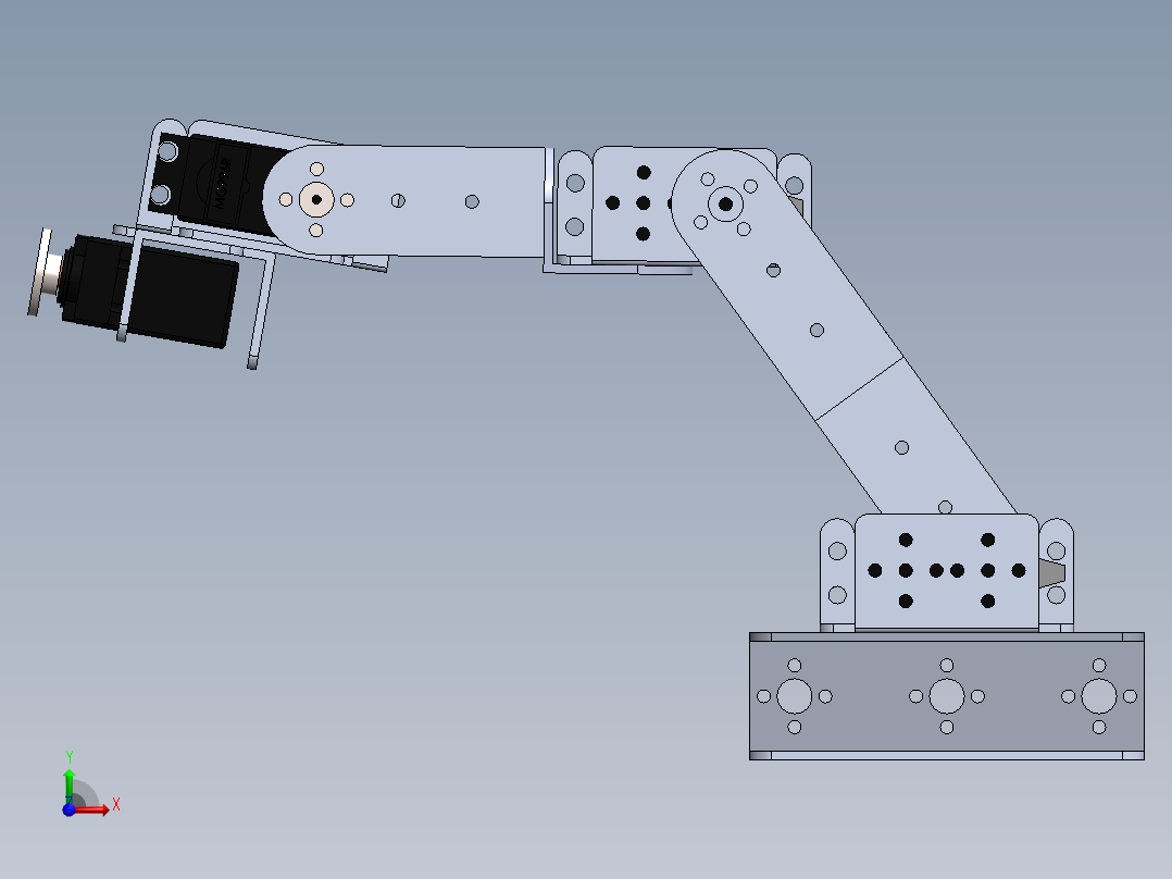 DIY+Arcialic板材机器人Chasie，带有机械手臂和坦克轨道前视图