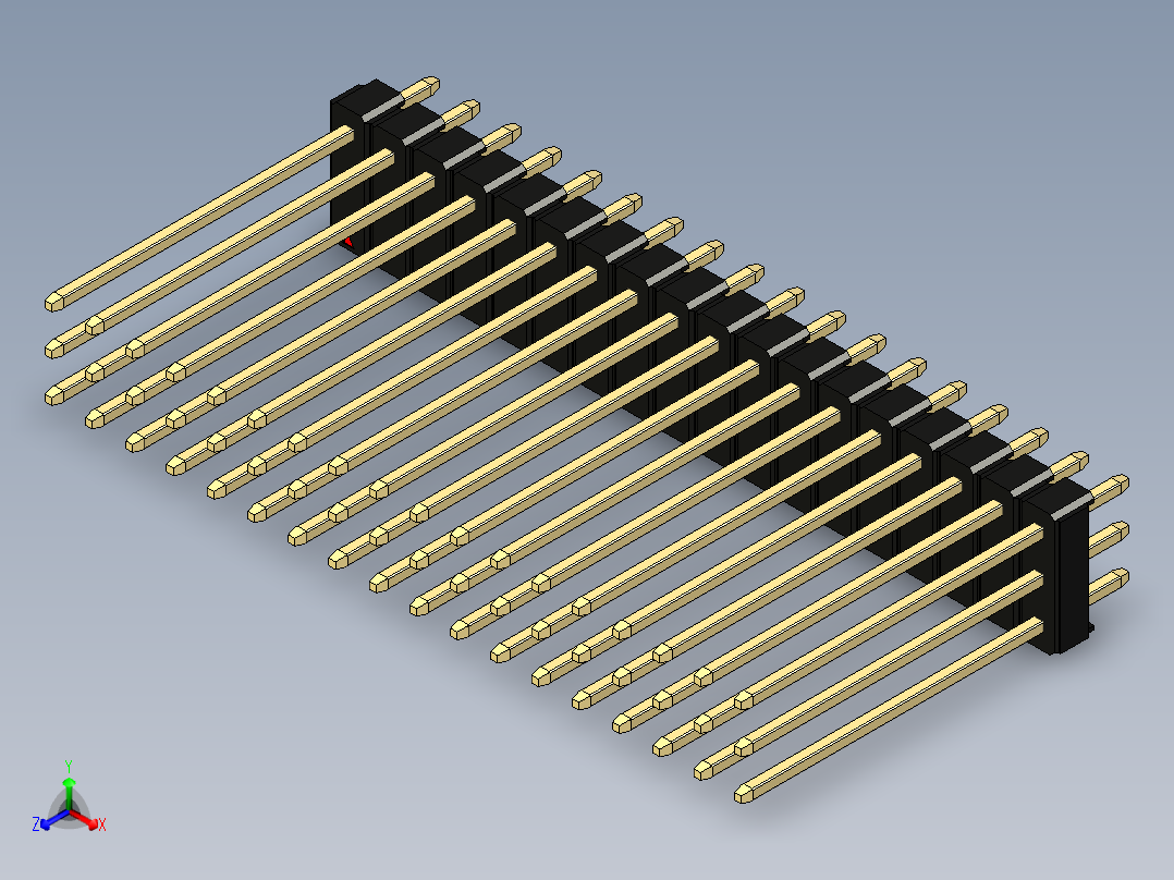 彩色公头100mil（2.54mm）系列-DS1021_black_3x18p_100mil_Type19_rev1.0正等轴测图