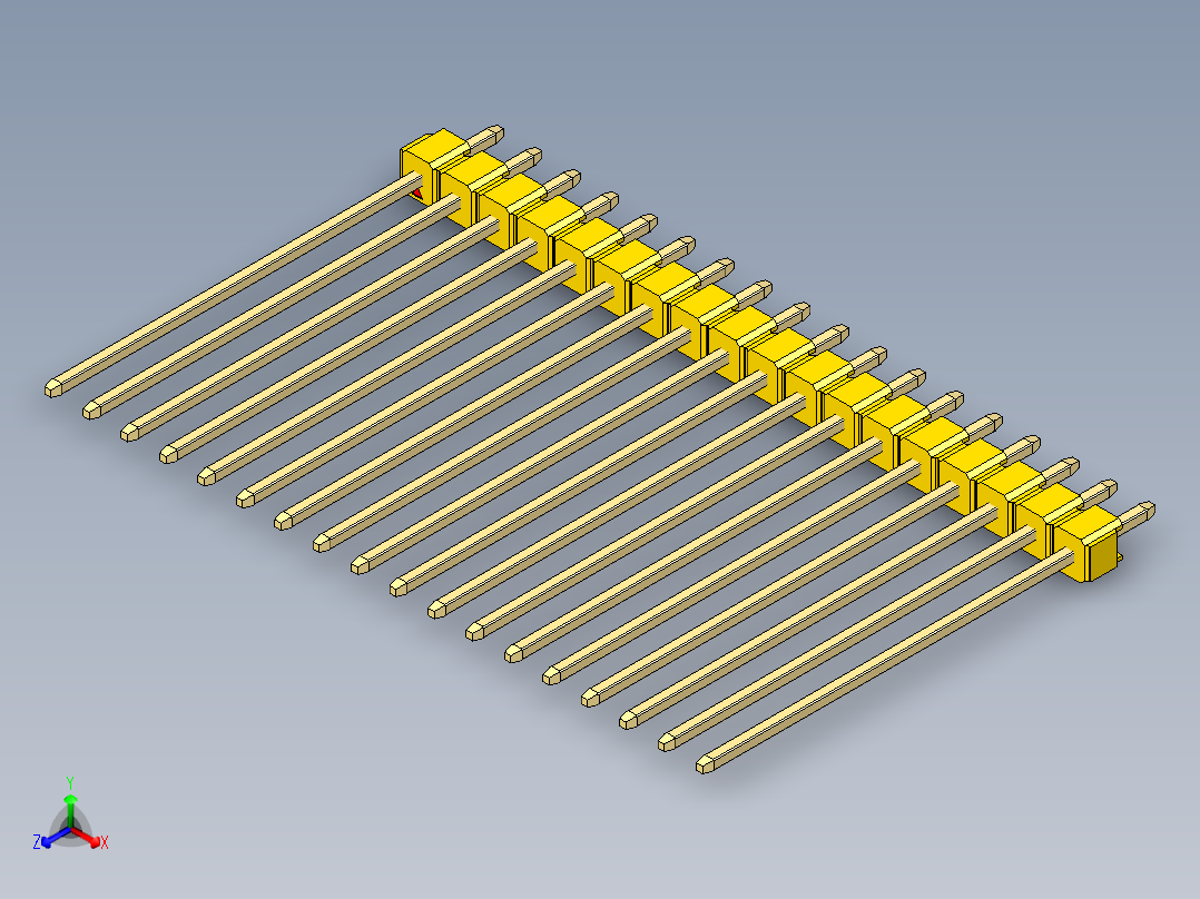 彩色公头100mil（2.54mm）系列-DS1021_yellow_1x18p_100mil_Type43_rev1.0正等轴测图
