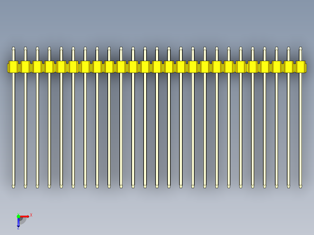 彩色公头100mil（2.54mm）系列-DS1021_yellow_1x25p_100mil_Type43_rev1.0俯视图