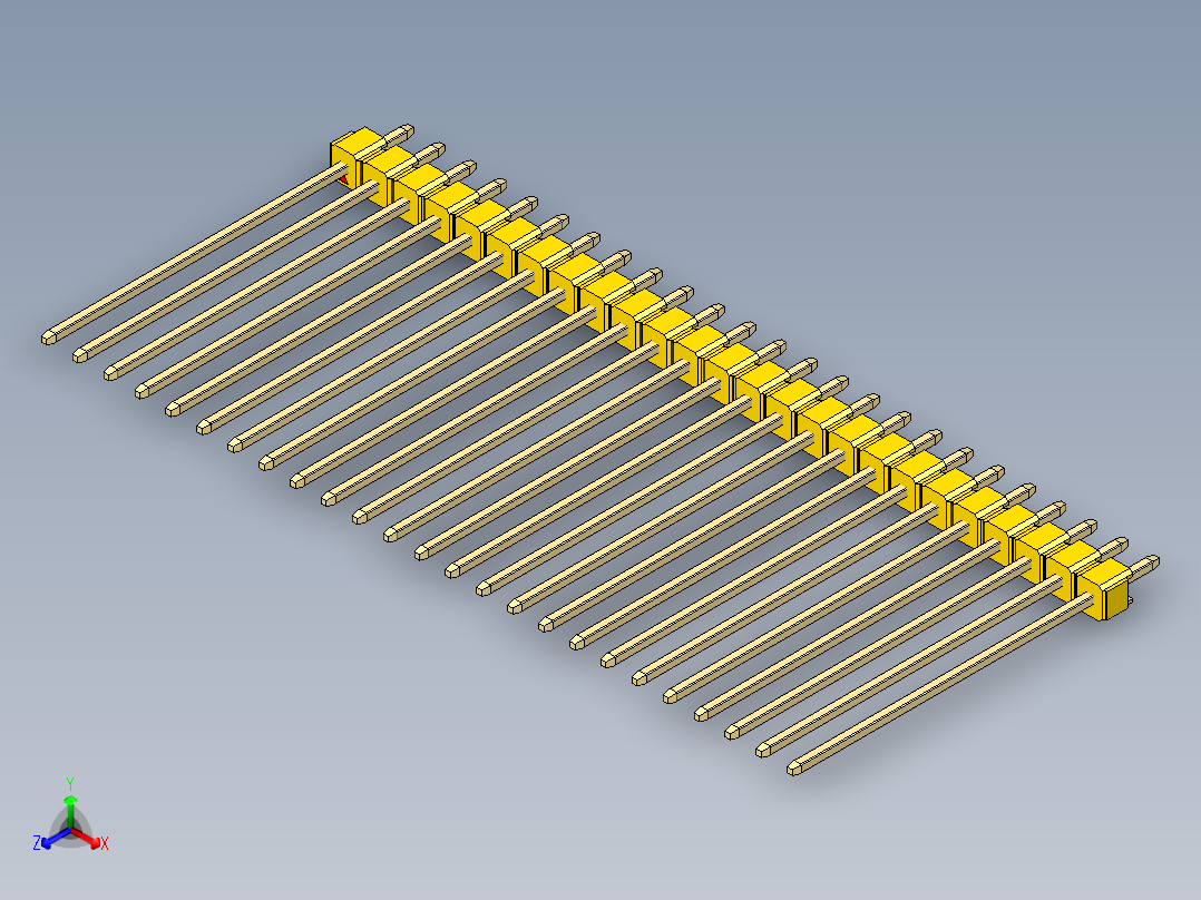 彩色公头100mil（2.54mm）系列-DS1021_yellow_1x25p_100mil_Type43_rev1.0正等轴测图