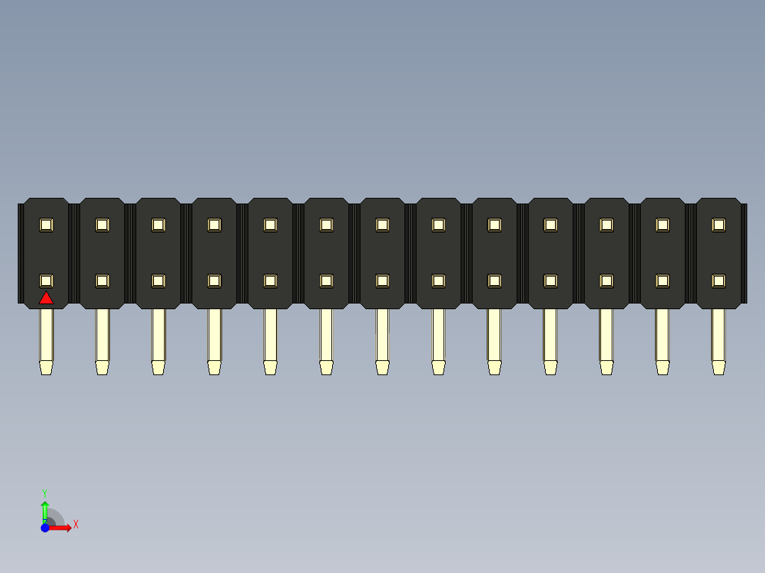 彩色公排针 100mil 2.54mm 系列-DS1022_black_2x13p_100mil_TypeD_rev1.0前视图