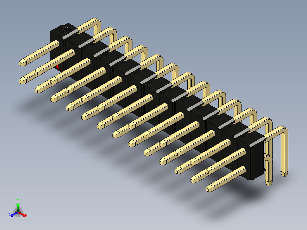 彩色公排针 100mil 2.54mm 系列-DS1022_black_2x13p_100mil_TypeD_rev1.0正等轴测图