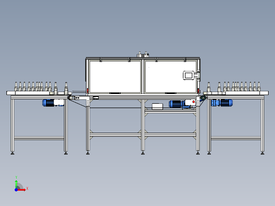 玻璃瓶罐装线三维模型前视图