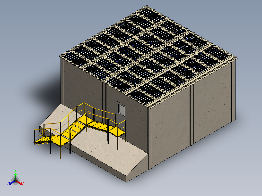 太阳能电池板在建筑中的应用正等轴测图