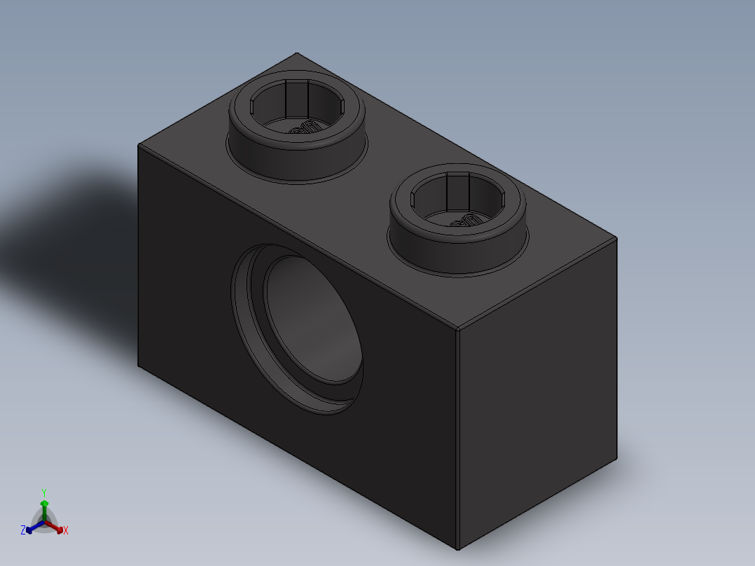 乐高机械组积木（横梁）-4211111 - 3700 Dark Stone Grey Technic Brick 1 x 2 with Hole正等轴测图