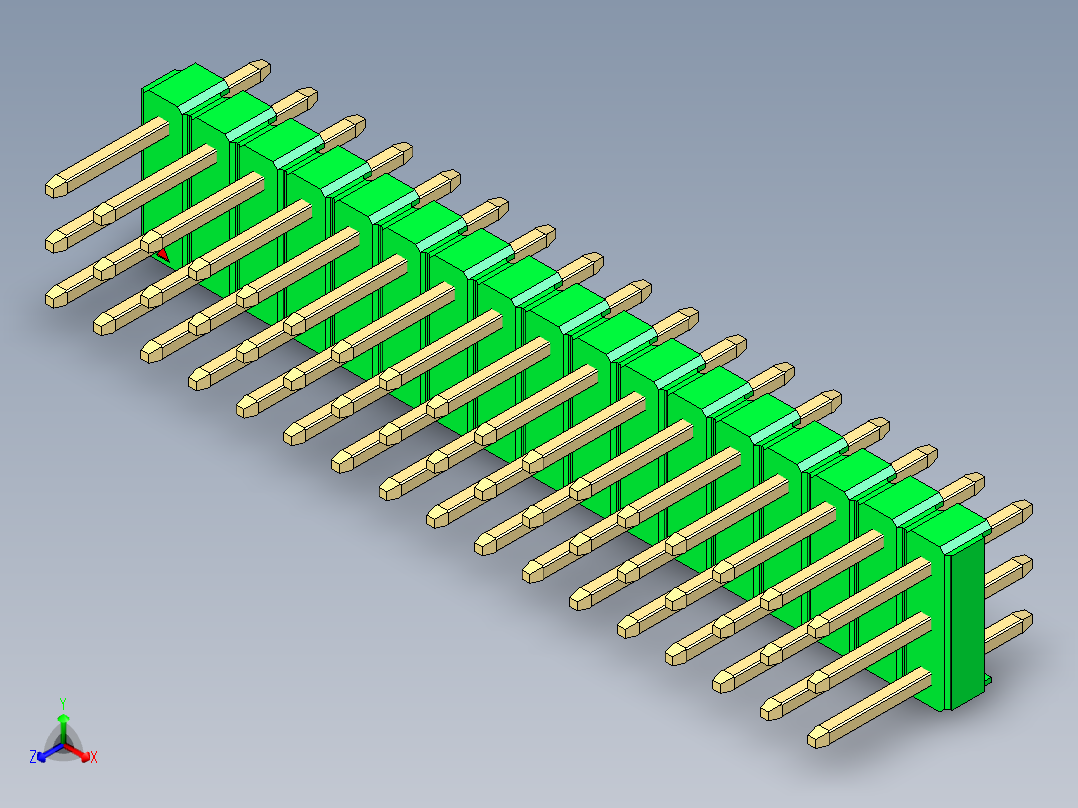 彩色公头100mil（2.54mm）系列-DS1021_green_3x17p_100mil_Type1_rev1.0正等轴测图