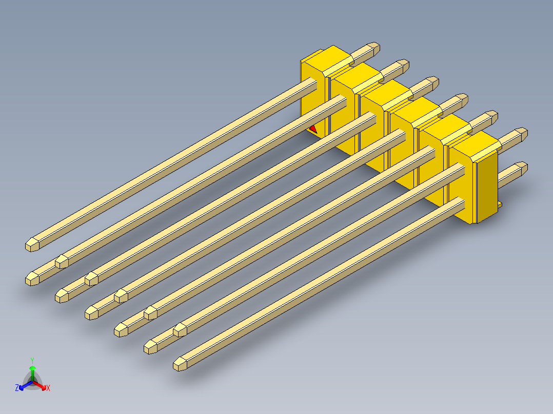 彩色公头100mil（2.54mm）系列-DS1021_yellow_2x06p_100mil_Type43_rev1.0正等轴测图