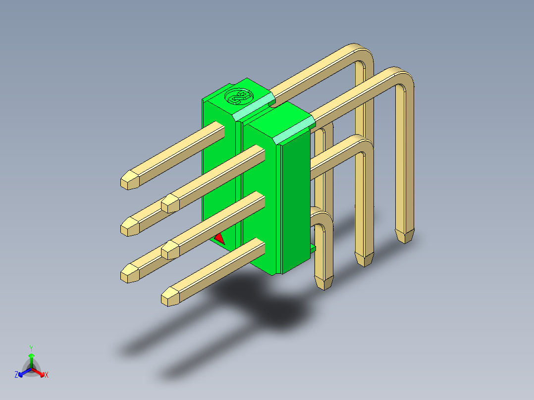 彩色公排针 100mil 2.54mm 系列-DS1022_green_3x02p_100mil_TypeD_rev1.0正等轴测图