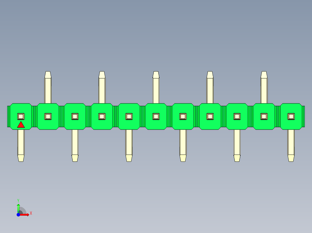 彩色公排针 100mil 2.54mm 系列-DS1022_green_11p_100mil_Type_SMT_R2_rev1.0前视图