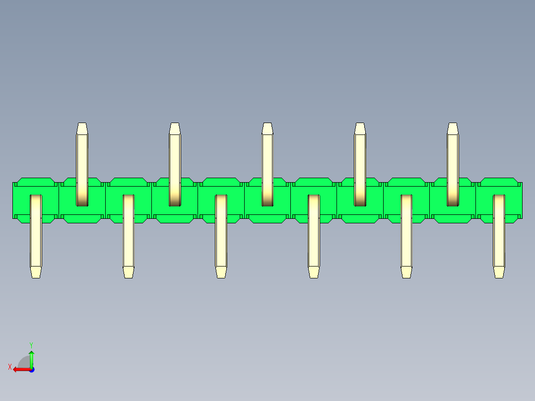彩色公排针 100mil 2.54mm 系列-DS1022_green_11p_100mil_Type_SMT_R2_rev1.0后视图