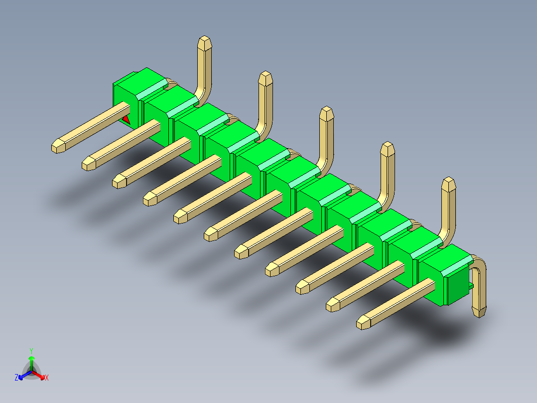 彩色公排针 100mil 2.54mm 系列-DS1022_green_11p_100mil_Type_SMT_R2_rev1.0正等轴测图