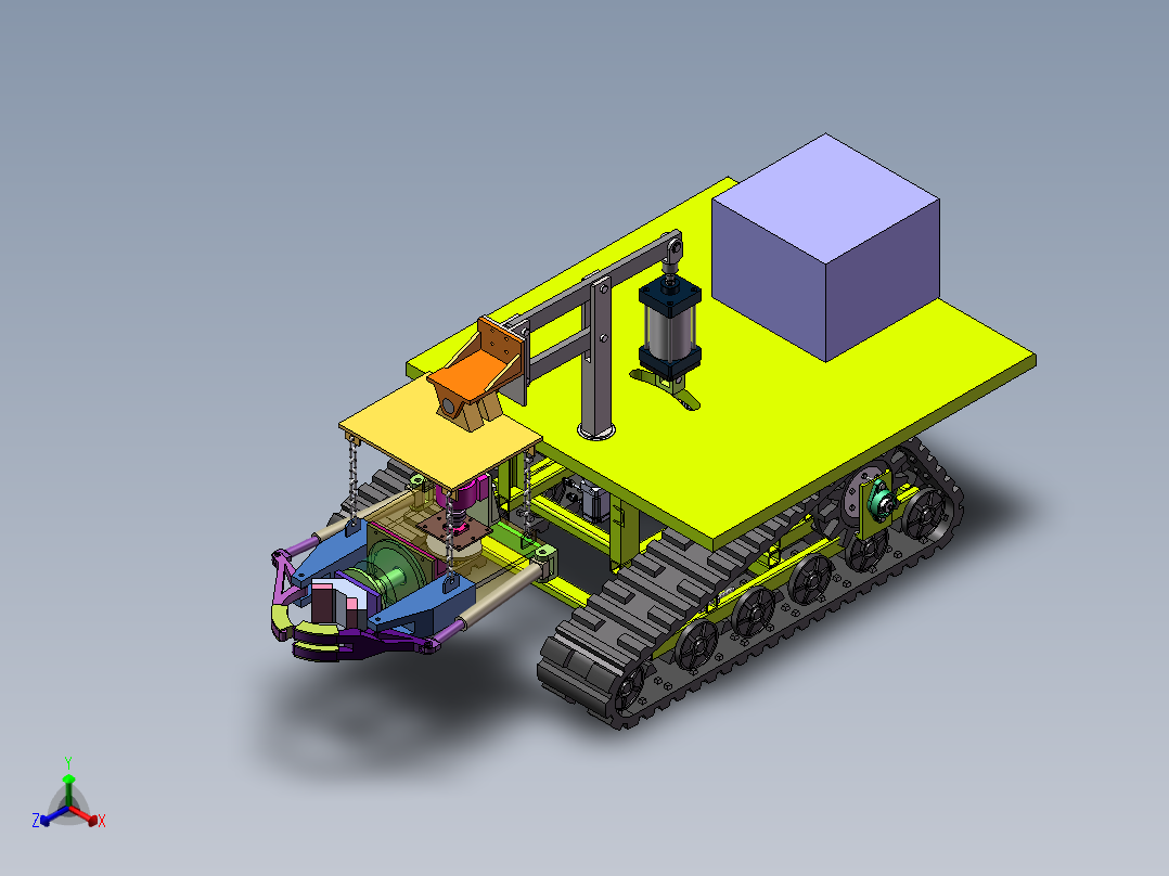 履带式振动采摘机三维+二维1496024正等轴测图