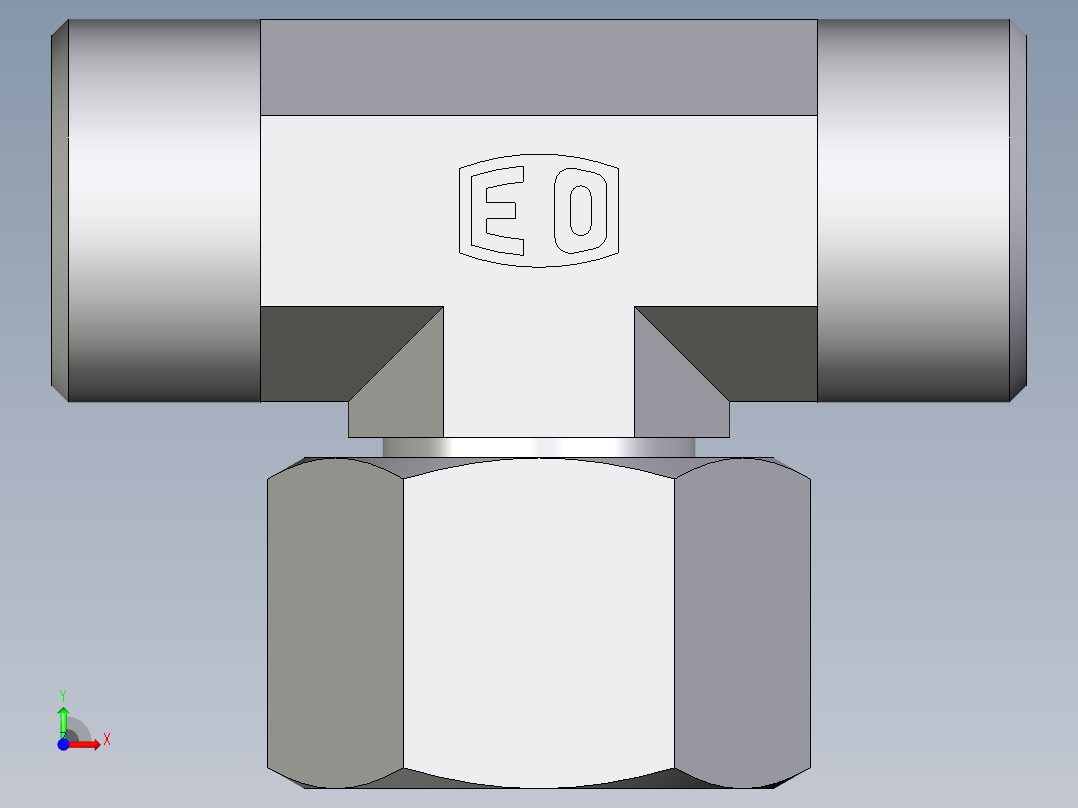 卡套式工业通用硬管接头EO_Swivel_nut_branch_tee_ET15LOMDCF前视图