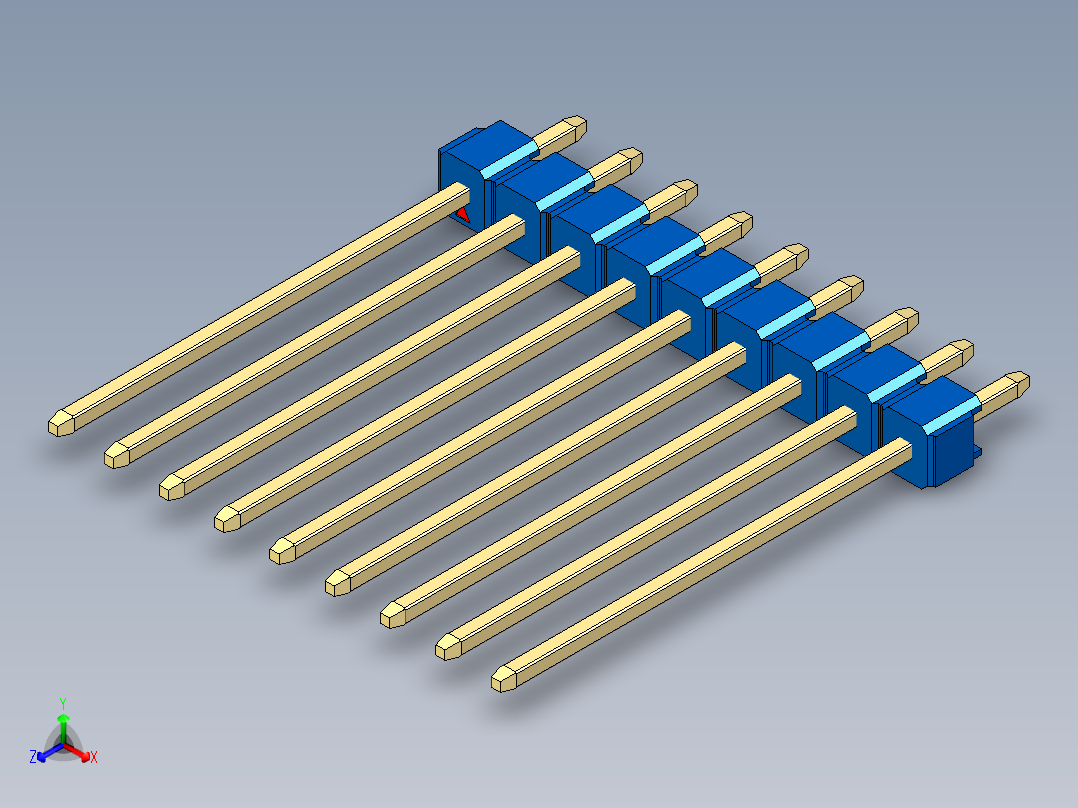 彩色公头100mil（2.54mm）系列-DS1021_blue_1x09p_100mil_Type19_rev1.0正等轴测图
