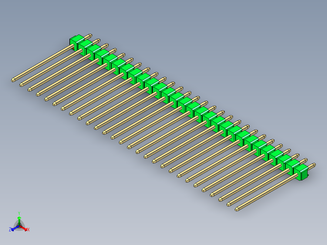 彩色公头100mil（2.54mm）系列-DS1021_green_1x28p_100mil_Type19_rev1.0正等轴测图