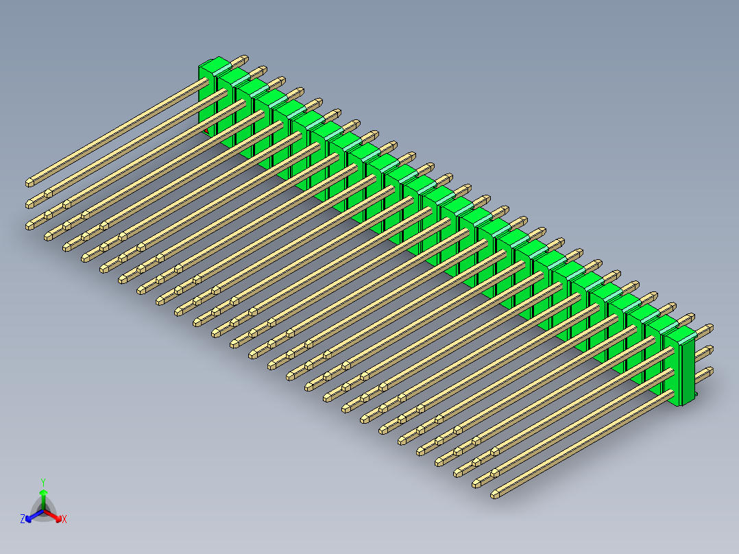 彩色公头100mil（2.54mm）系列-DS1021_green_3x26p_100mil_Type43_rev1.0正等轴测图