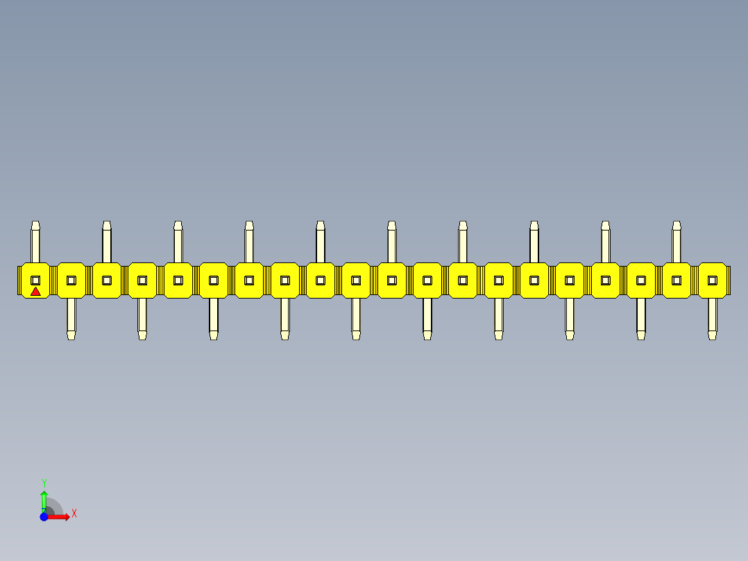 彩色公排针 100mil 2.54mm 系列-DS1022_yellow_20p_100mil_Type_SMT_R1_rev1.0前视图