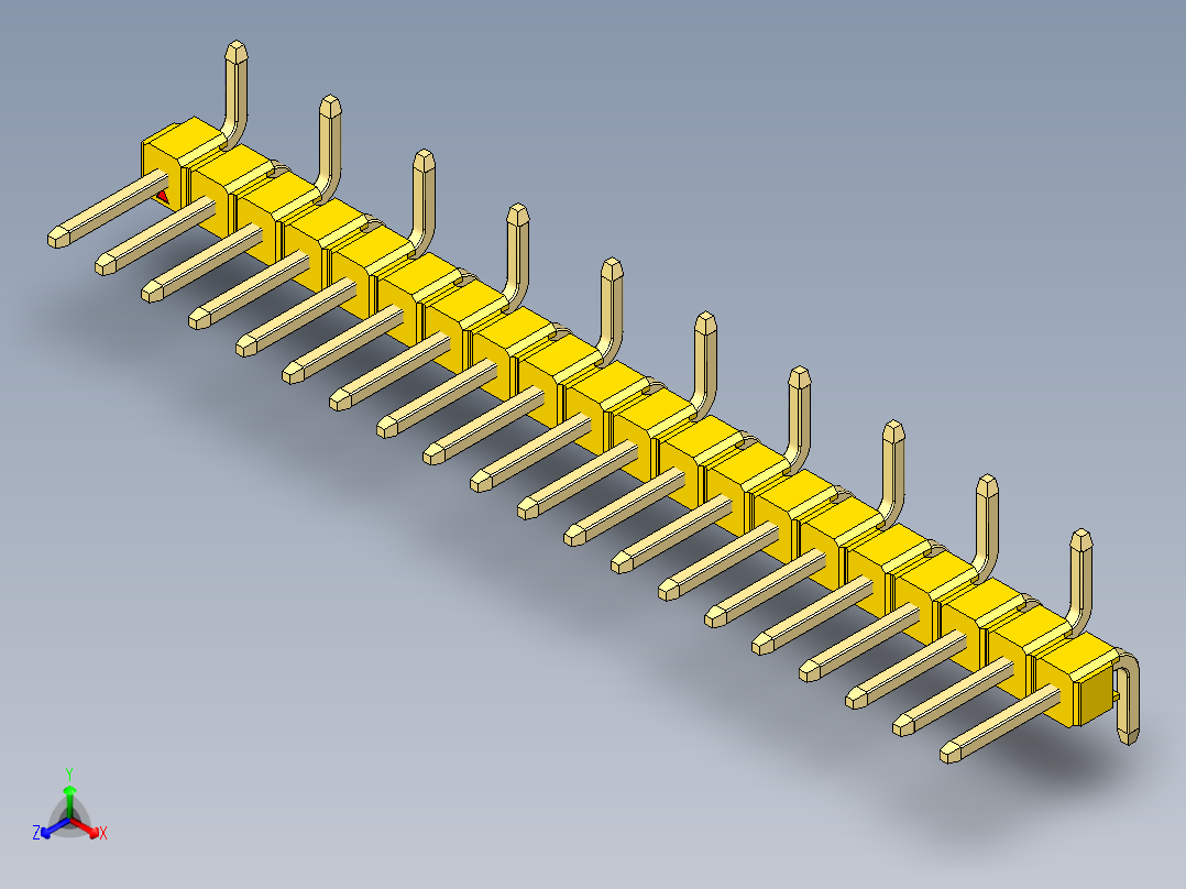 彩色公排针 100mil 2.54mm 系列-DS1022_yellow_20p_100mil_Type_SMT_R1_rev1.0正等轴测图