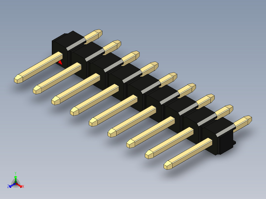 彩色公头100mil（2.54mm）系列-DS1021_black_1x09p_100mil_Type1_rev1.0正等轴测图