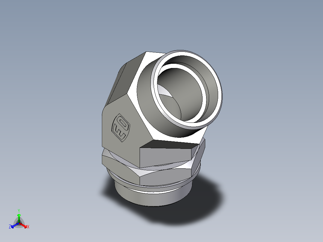 卡套式工业通用硬管接头EO_Adjustable_locknut_45_deg_elbow_VEE35LMOMDCF正等轴测图