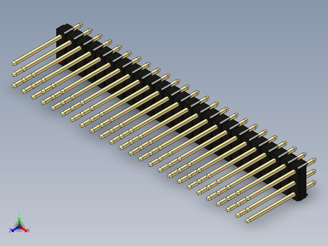 彩色公头100mil（2.54mm）系列-DS1021_black_3x25p_100mil_Type5_rev1.0正等轴测图