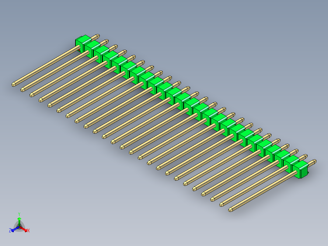 彩色公头100mil（2.54mm）系列-DS1021_green_1x25p_100mil_Type19_rev1.0正等轴测图