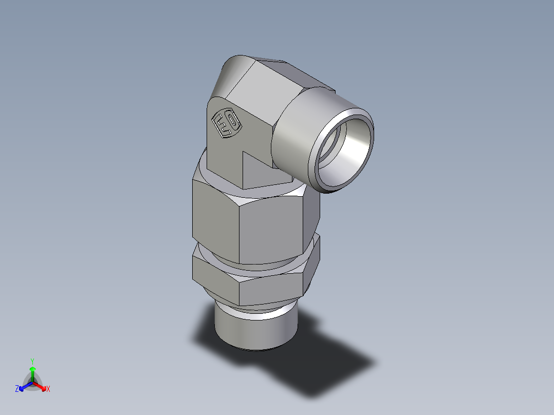 卡套式工业通用硬管接头EO_Assembled_adjustable_standpipe_elbow_EVW12LMOMD71正等轴测图