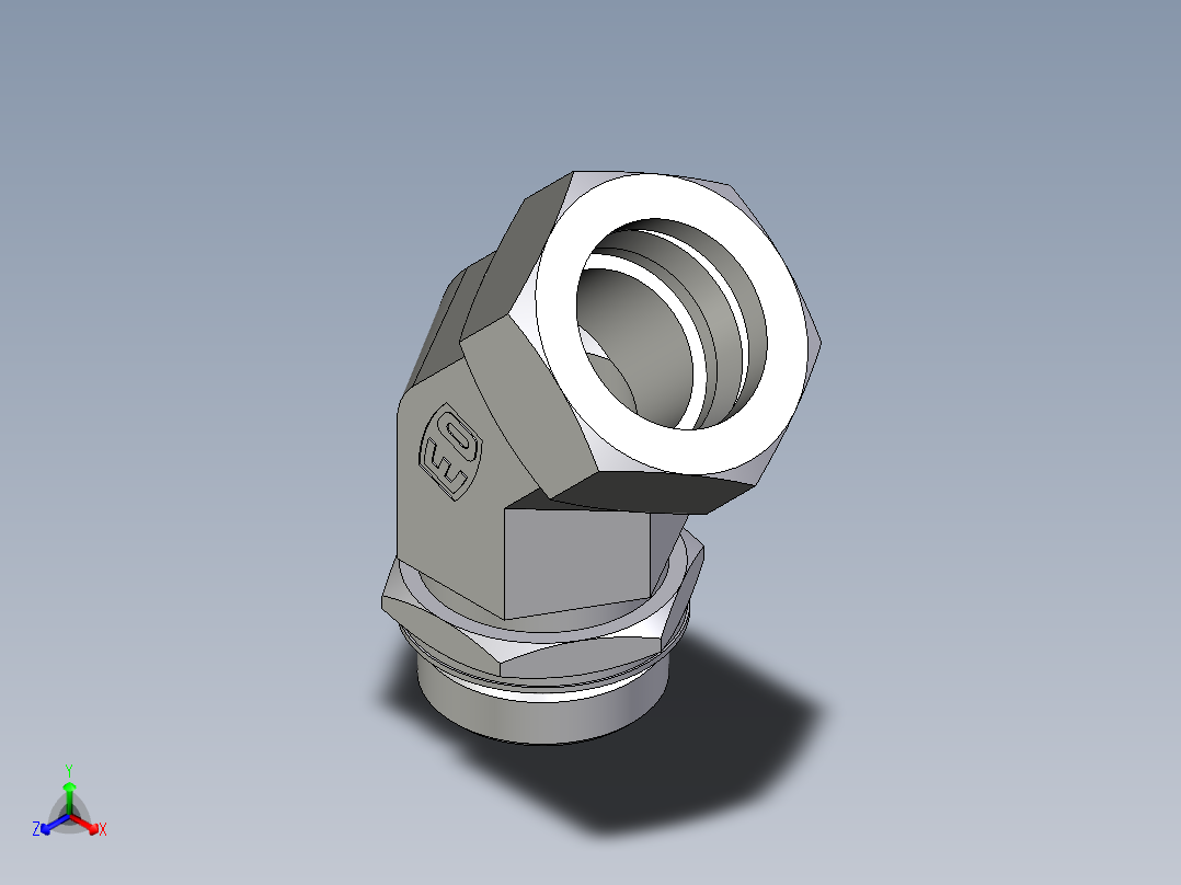 卡套式工业通用硬管接头EO_Adjustable_locknut_45_deg_elbow_VEE42ZLMORCF正等轴测图