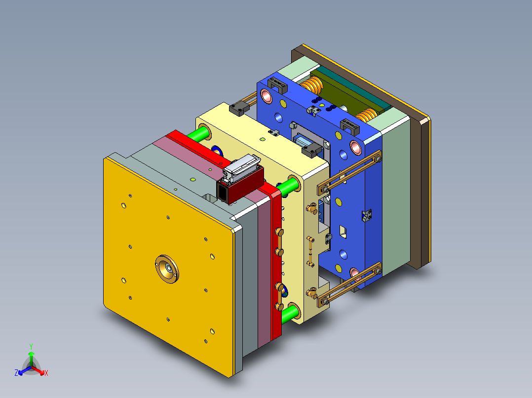 盖模（热流道和滑块型腔）正等轴测图