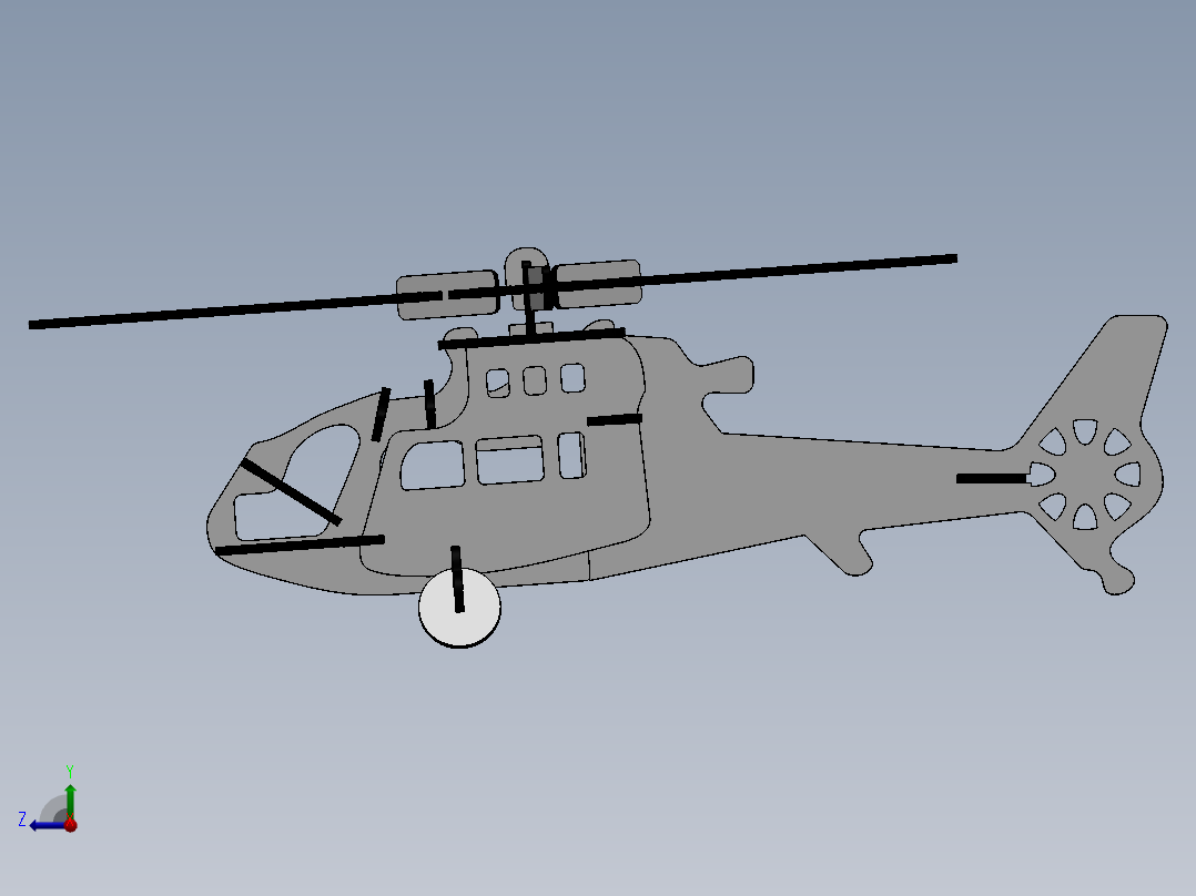 激光下料拼图直升机AutoCAD, Parasolid, SOLIDWORKS 2016右视图