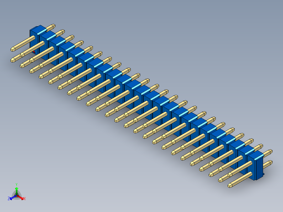 彩色公头100mil（2.54mm）系列-DS1021_blue_2x24p_100mil_Type1_rev1.0正等轴测图