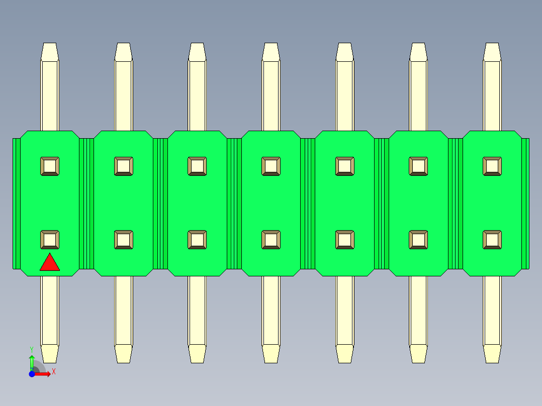 彩色公排针 100mil 2.54mm 系列-DS1022_green_14p_100mil_TypeSMT_rev1.0前视图