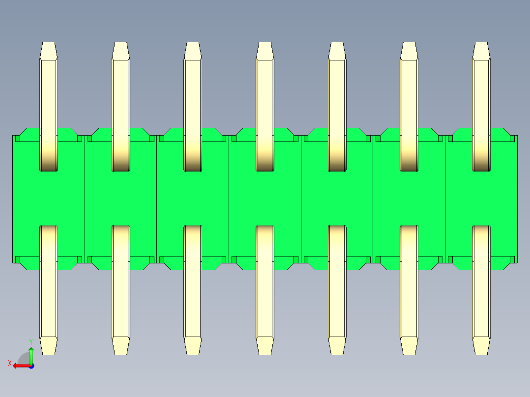 彩色公排针 100mil 2.54mm 系列-DS1022_green_14p_100mil_TypeSMT_rev1.0后视图