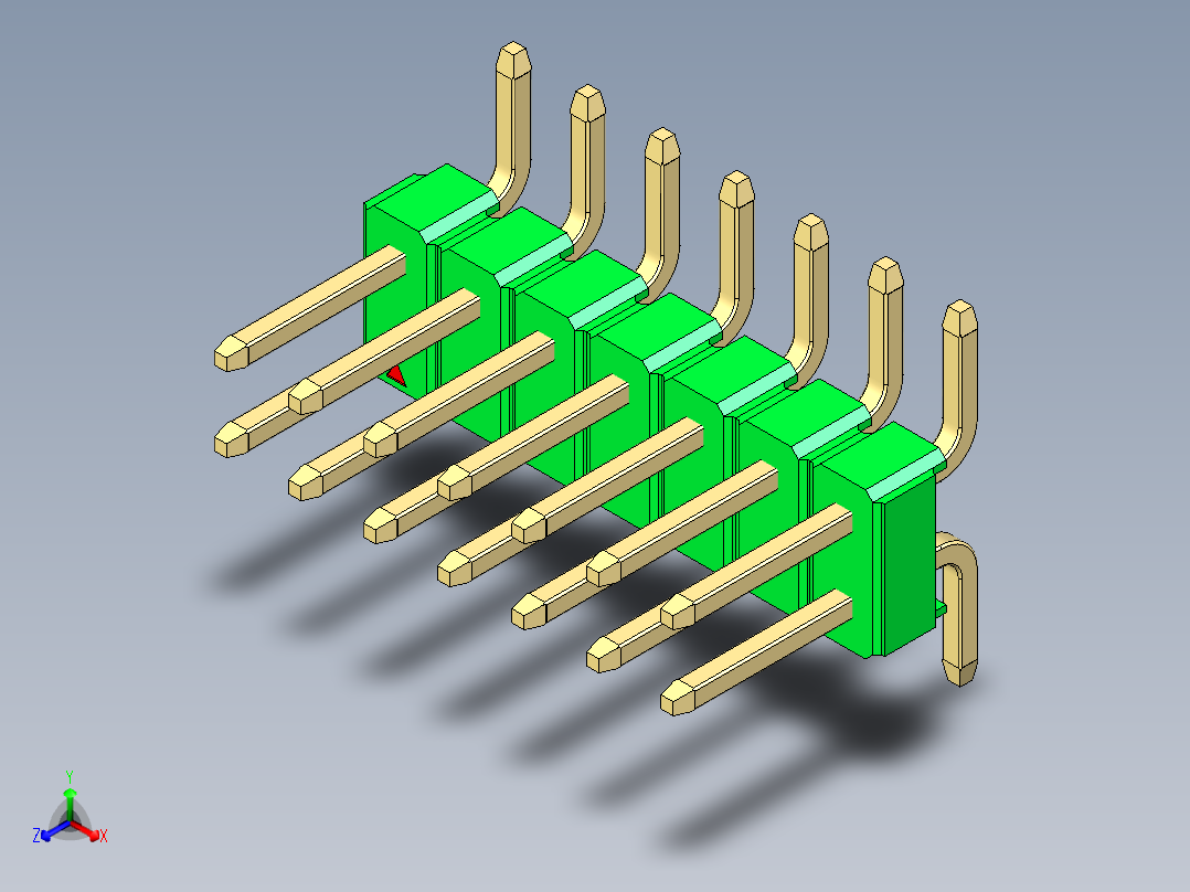 彩色公排针 100mil 2.54mm 系列-DS1022_green_14p_100mil_TypeSMT_rev1.0正等轴测图