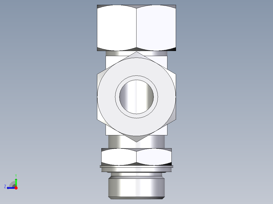 卡套式工业通用硬管接头EO_Adjustable_locknut_run_tee_LEE25ZSMCF右视图