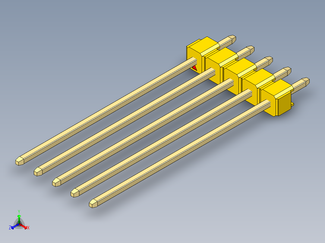 彩色公头100mil（2.54mm）系列-DS1021_yellow_1x05p_100mil_Type43_rev1.0正等轴测图