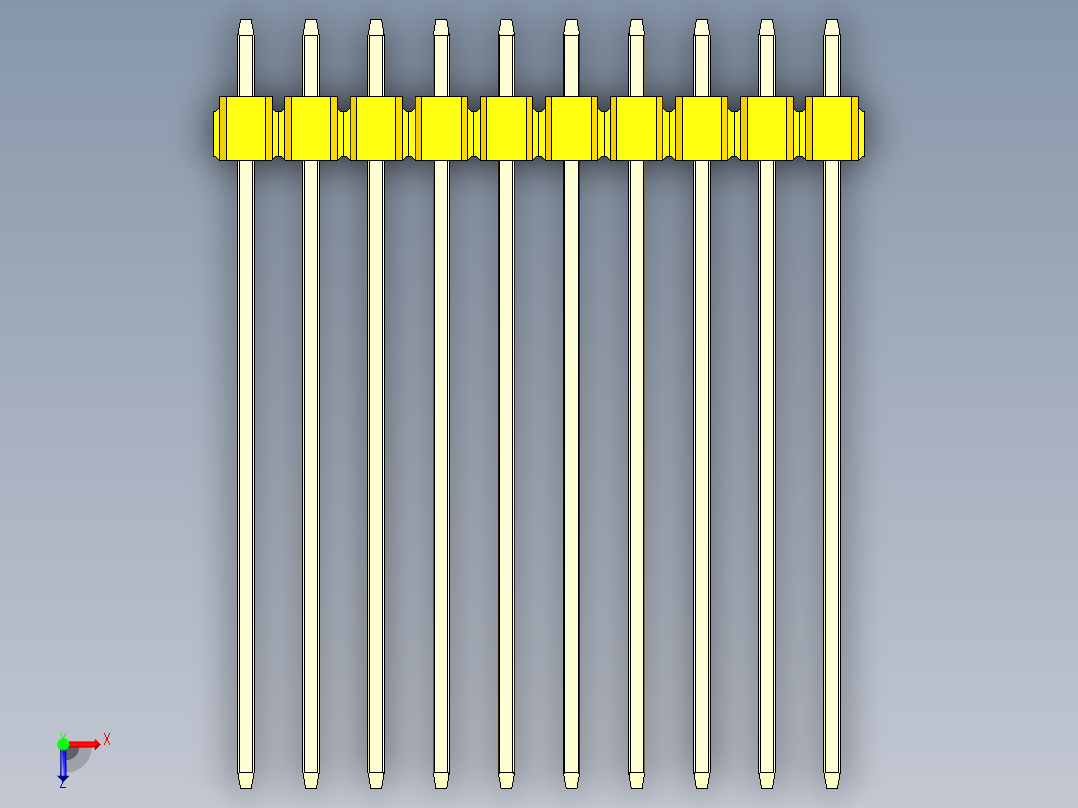 彩色公头100mil（2.54mm）系列-DS1021_yellow_1x10p_100mil_Type43_rev1.0俯视图
