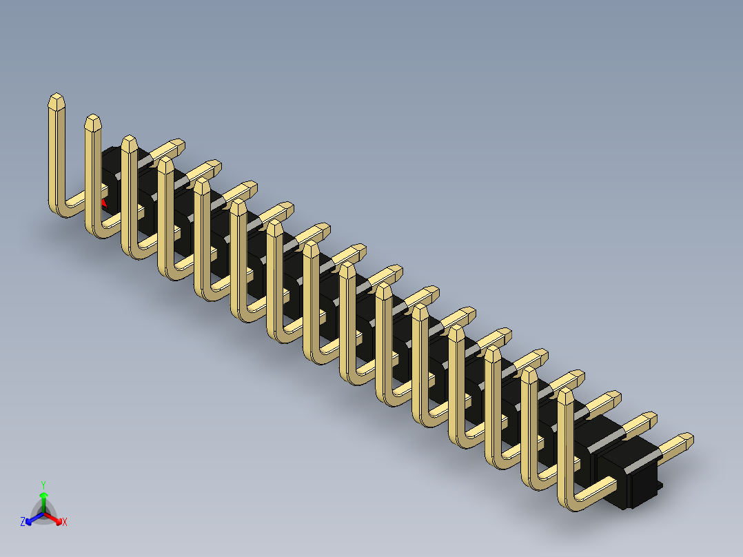 彩色公排针 100mil 2.54mm 系列-DS1022_black_15p_100mil_TypeU_rev1.0正等轴测图